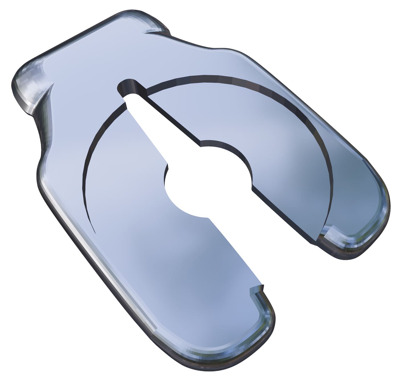 A Jibclip: a small clear clip with a curved slot that grips the post of a shoe charm.